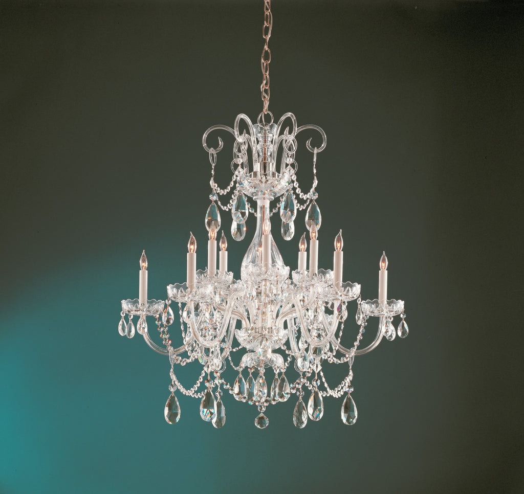 12 Light Polished Brass Crystal Chandelier Draped In Clear Hand Cut Crystal - C193-1035-PB-CL-MWP