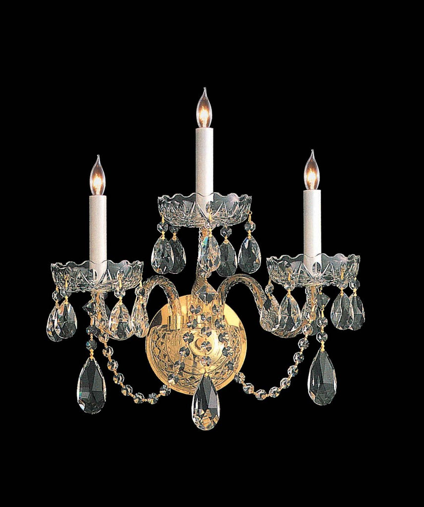 3 Light Polished Brass Crystal Sconce Draped In Clear Hand Cut Crystal - C193-1103-PB-CL-MWP