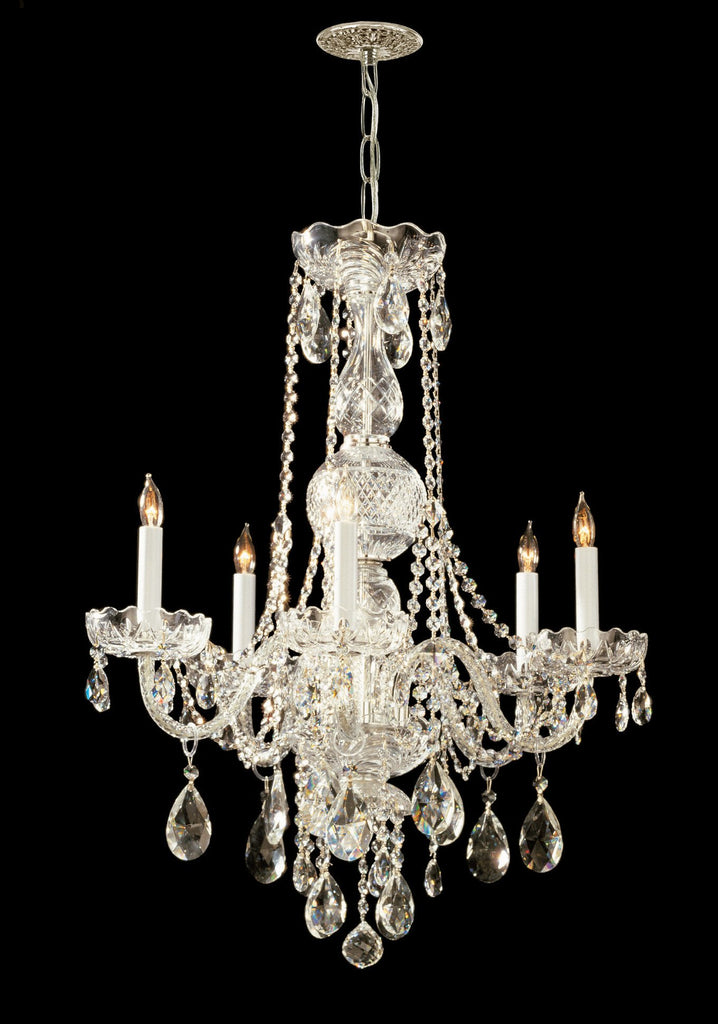 5 Light Polished Brass Crystal Chandelier Draped In Clear Swarovski Strass Crystal - C193-1115-PB-CL-S