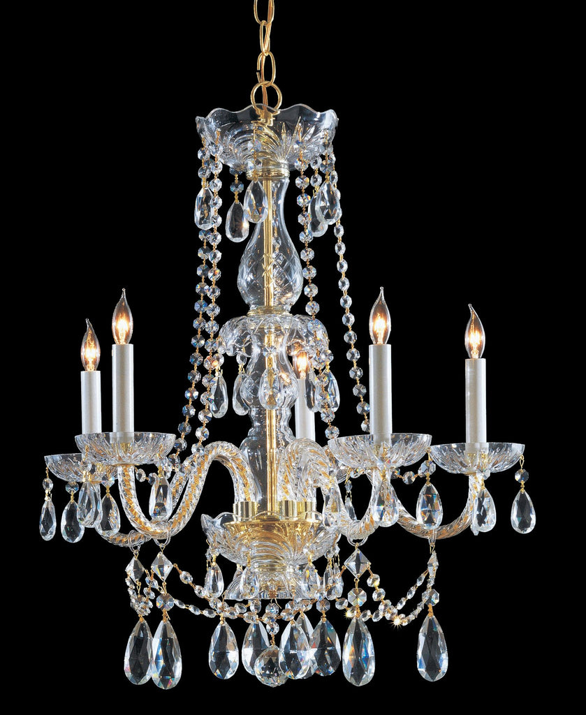 5 Light Polished Brass Crystal Chandelier Draped In Clear Spectra Crystal - C193-1125-PB-CL-SAQ