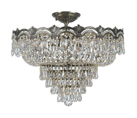 5 Light Historic Brass Crystal Ceiling Mount Draped In Clear Hand Cut Crystal - C193-1485-HB-CL-MWP