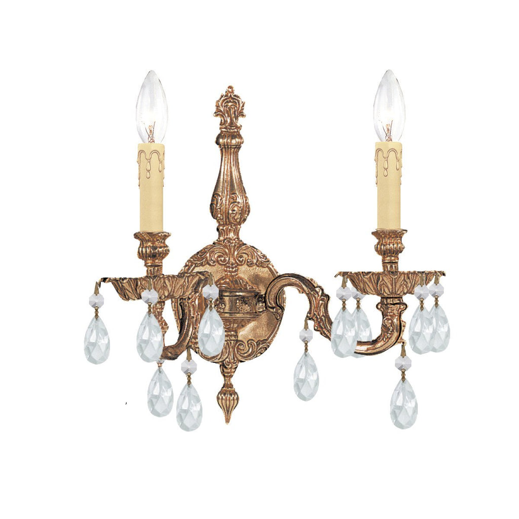 2 Light Olde Brass Traditional Sconce Draped In Clear Spectra Crystal - C193-2502-OB-CL-SAQ