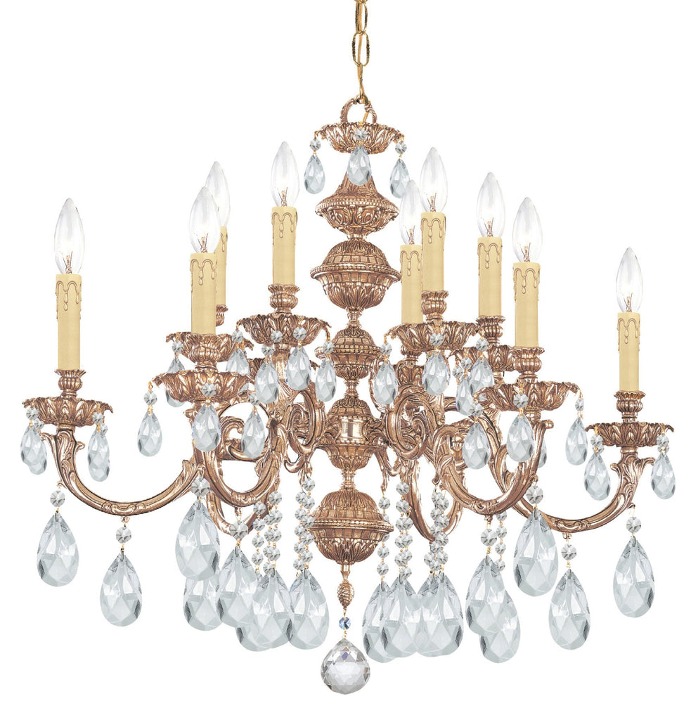 12 Light Olde Brass Crystal Chandelier Draped In Clear Swarovski Strass Crystal - C193-2512-OB-CL-S