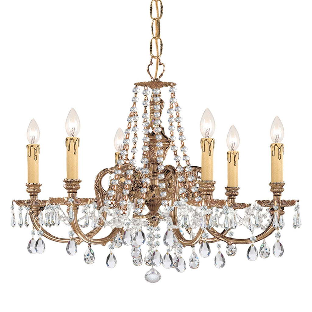 6 Light Olde Brass Crystal Chandelier Draped In Clear Swarovski Strass Crystal - C193-2806-OB-CL-S