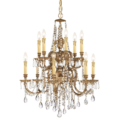 12 Light Olde Brass Traditional Chandelier Draped In Clear Swarovski Strass Crystal - C193-2812-OB-CL-S