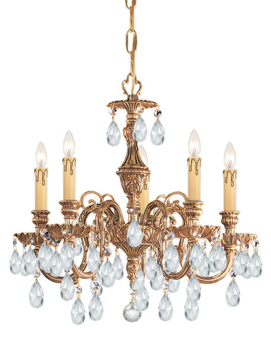 5 Light Olde Brass Crystal Mini Chandelier Draped In Clear Hand Cut Crystal - C193-2905-OB-CL-MWP