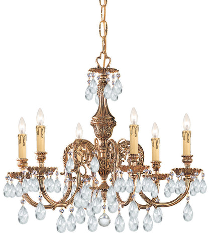 6 Light Olde Brass Crystal Chandelier Draped In Clear Swarovski Strass Crystal - C193-2906-OB-CL-S