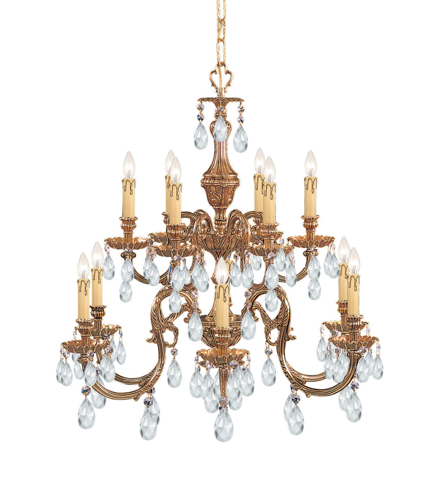 12 Light Olde Brass Crystal Chandelier Draped In Clear Swarovski Strass Crystal - C193-2912-OB-CL-S