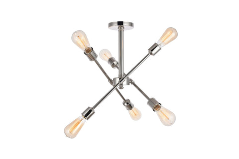 ZC121-LD8003D17PN - Living District: Axel 6 Lights Polished Nickel Flush Mount