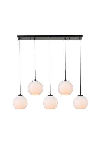 ZC121-LD2229BK - Living District: Baxter 5 Lights Black Pendant With Frosted White Glass