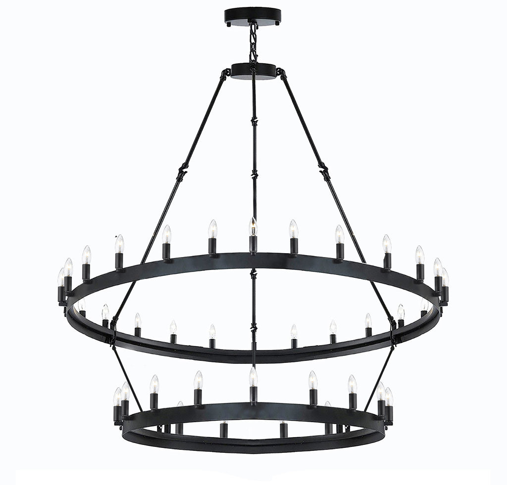 Wrought Iron Vintage Barn Metal Castile Two Tier Chandelier Chandeliers Industrial Loft Rustic Lighting W 38" H 50" - G7-3429/30