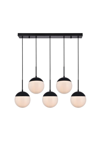 ZC121-LD6080BK - Living District: Eclipse 5 Lights Black Pendant With Frosted White Glass