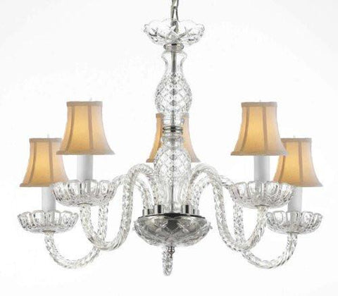 Murano Venetian Style Crystal Chandelier Lighting With White Shades H 25" W 24" - G46-Whiteshades/B11/384/5