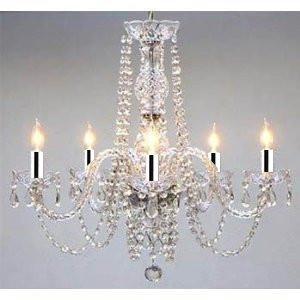 Swarovski Crystal Trimmed Chandelier! Chandelier H25" X W24" Swag Plug In-Chandelier W/14' Feet Of Hanging Chain And Wire w/Chrome Sleeves - A46--B43/B15/384/5SW