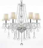 Crystal Chandelier Chandeliers Lighting with White Shades w/Chrome Sleeves H25" x W24" - G46-B43/WHITESHADES/B26/384/5