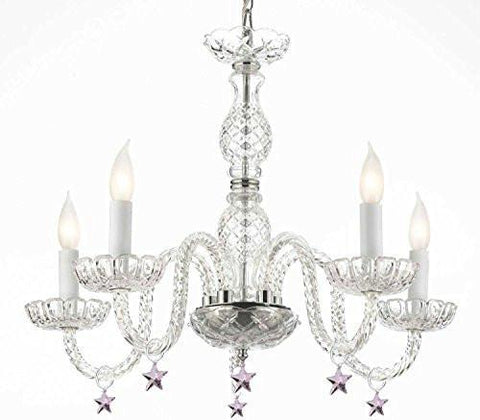 Murano Venetian Style Empress Crystal(Tm) Chandelier Lighting With Pink Stars H 25" W 24" - G46-B38/B11/384/5