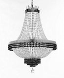 Set of 2-1 French Empire Crystal Chandelier Lighting Trimmed w/Jet Black Crystal! H30" X W24" and 1 Flush French Empire Crystal Chandelier Lighting Trimmed w/Jet Black Crystal! H18" X W24" - B79/CS/870/9 + B79/CS/FLUSH/870/9