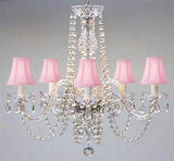 Swarovski Crystal Trimmed Chandelier Chandelier & Pink Shades H25" X W24" - Go-A46-Pinkshades/384/5Sw