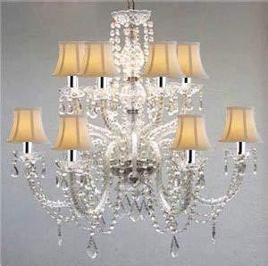 Murano Venetian Style All-Crystal Chandelier with White Shades! W/Chrome Sleeves! - F46-B43/SC/385/6+6/White