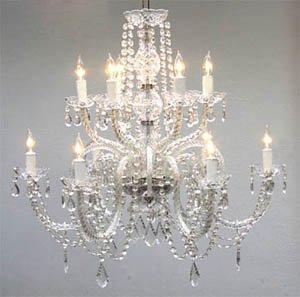 Crystal Chandelier Lighting Dressed with Swarovski Crystal H27 X W32 - Good for Dining Room, Foyer, Entryway, Family Room and More! - G46-385/6+6SW