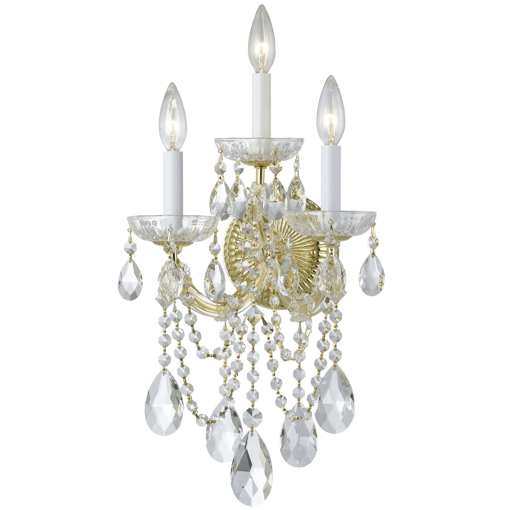 3 Light Gold Crystal Sconce Draped In Clear Swarovski Strass Crystal - C193-4423-GD-CL-S