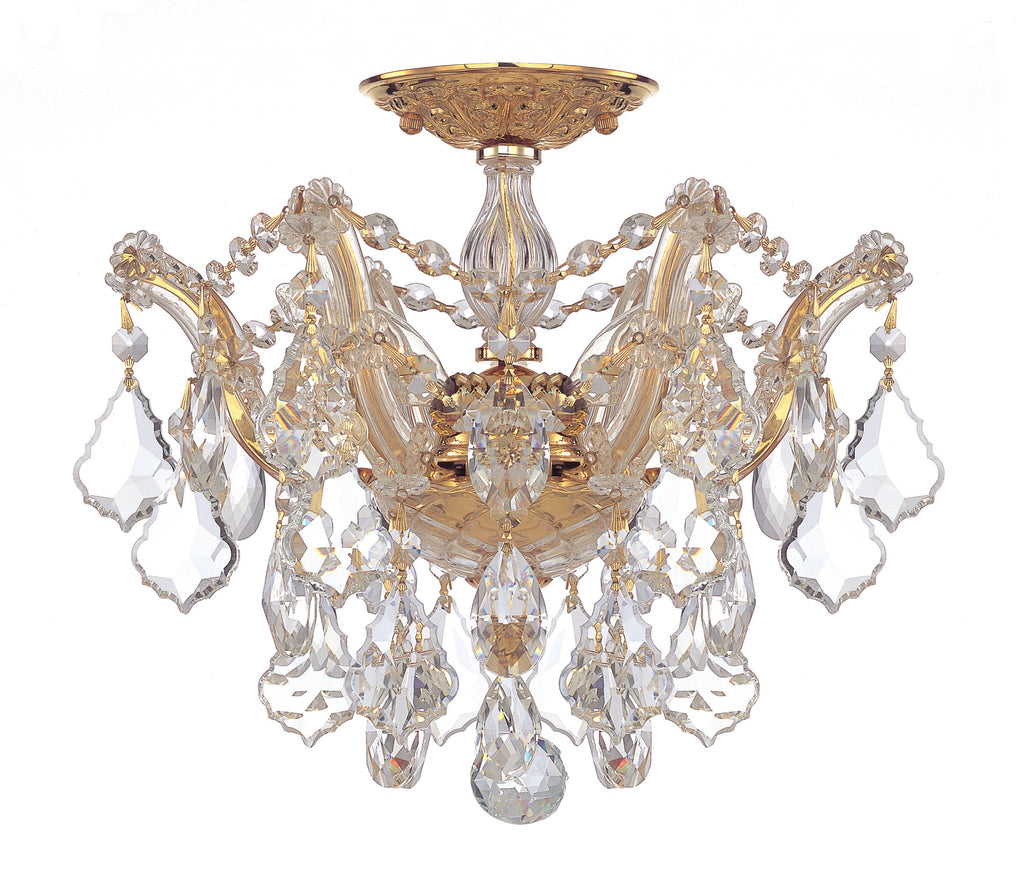 3 Light Gold Crystal Ceiling Mount Draped In Clear Hand Cut Crystal - C193-4430-GD-CL-MWP