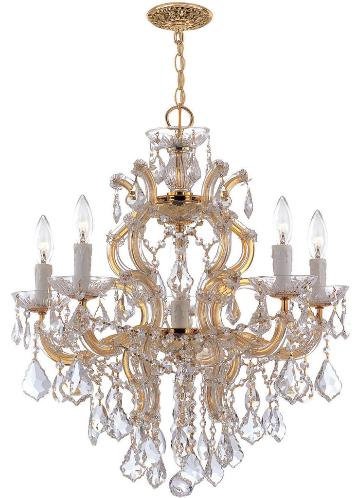 6 Light Gold Crystal Chandelier Draped In Clear Swarovski Strass Crystal - C193-4435-GD-CL-S