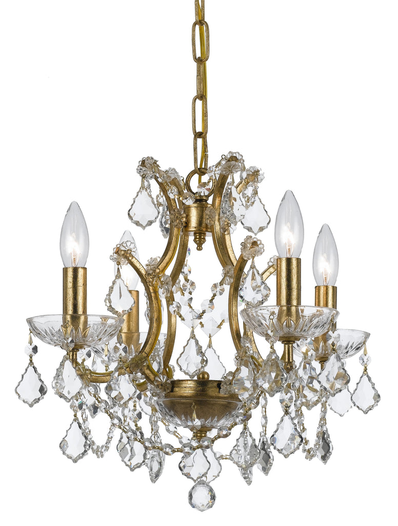 4 Light Antique Gold Modern Mini Chandelier Draped In Clear Swarovski Strass Crystal - C193-4454-GA-CL-S