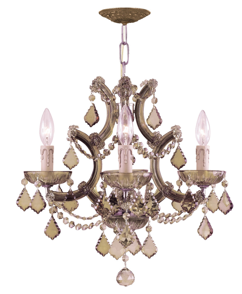 4 Light Antique Brass Crystal Mini Chandelier Draped In Golden Teak Hand Cut Crystal - C193-4474-AB-GT-MWP