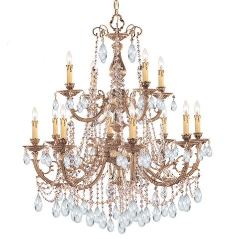 12 Light Olde Brass Crystal Chandelier Draped In Clear Swarovski Strass Crystal - C193-479-OB-CL-S