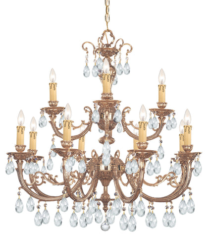 12 Light Olde Brass Crystal Chandelier Draped In Clear Hand Cut Crystal - C193-499-OB-CL-MWP