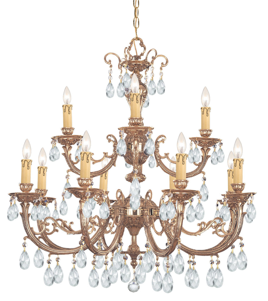 12 Light Olde Brass Crystal Chandelier Draped In Clear Swarovski Strass Crystal - C193-499-OB-CL-S