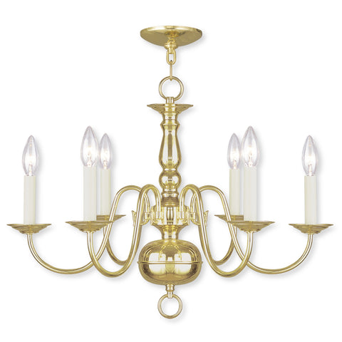 Livex Williamsburgh 6 Light Polished Brass Chandelier - C185-5006-02