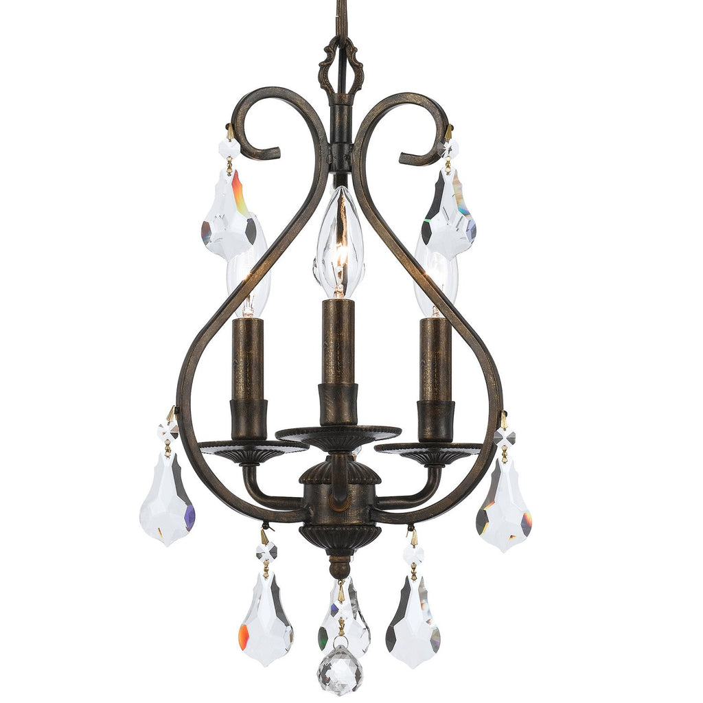 3 Light English Bronze Crystal Mini Chandelier - C193-5013-EB-CL-MWP