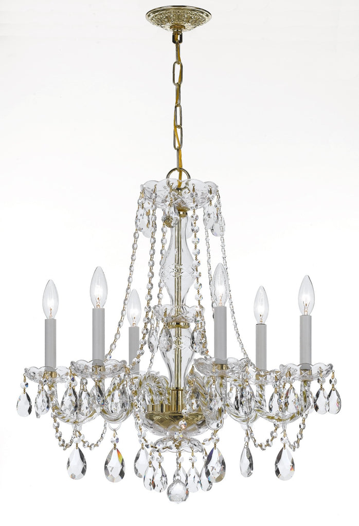 6 Light Polished Brass Crystal Chandelier Draped In Clear Swarovski Strass Crystal - C193-5086-PB-CL-S