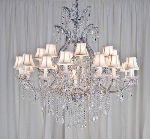 Swarovski Crystal Trimmed Chandelier Maria Theresa Chandelier Crystal Chandeliers Lighting H52" X W46" With Shades - A83-Whiteshades/Silver/52/2Mt/24+1 Sw