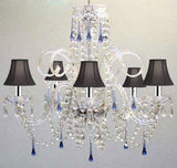 Blue Crystal Chandelier Chandeliers Lighting with Black Shades w/Chrome Sleeves! - A46-B43/SC/BLACKSHADE/387/5BLUE