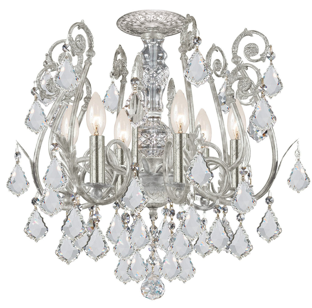 6 Light Olde Silver Crystal Ceiling Mount Draped In Clear Hand Cut Crystal - C193-5115-OS-CL-MWP