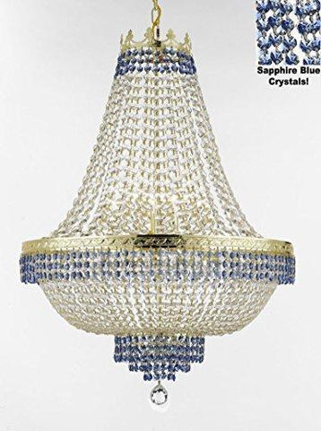 French Empire Crystal Chandelier Chandeliers Lighting Trimmed With Sapphire Blue Crystal Good For Dining Room Foyer Entryway Family Room And More H50" W30" - F93-B83/Cg/870/14Large