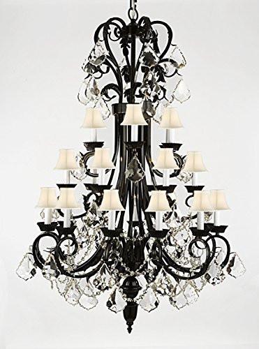 Foyer / Entryway Wrought Iron Chandelier 50" Inches Tall With Crystal And With White Shades H50" X W30" - A84-B12/Whiteshades/724/24