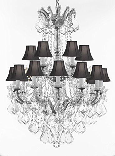 Swarovski Crystal Trimmed Chandelier Maria Theresa Crystal Chandelier Chandeliers Lighting With Black Shades H 36" X W 28" - Great For Dining Room Entryway Or Living Room - A83-B12/Cs/Blackshades/152/18Sw