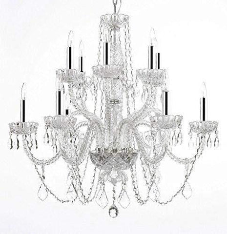 Swarovski Crystal Trimmed Chandelier! Chandelier Lighting Crystal Chandeliers w/Chrome Sleeves! H27" X W32" - GO-B43/A46-385/6+6B SW