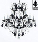 Wrought Iron Crystal Chandelier Lighting Chandeliers H36" x W36" Dressed with Jet Black Crystals! - A83-B20/3034/10+5