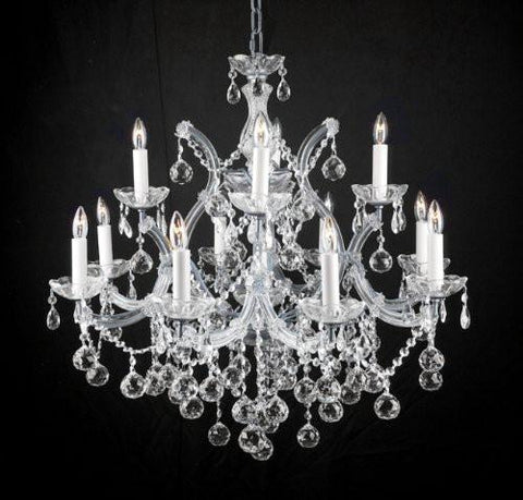 New Lighting Chandelier W/ Crystal Balls 28 X 30 - A83-Silver/Balls/21532/12+1