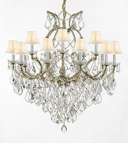 Swarovski Crystal Trimmed Chandelier Maria Theresa Empress Crystal (Tm) Chandelier Lighting H 38" W 37" With White Shades - Sc/Whiteshade/21510/15+1Sw