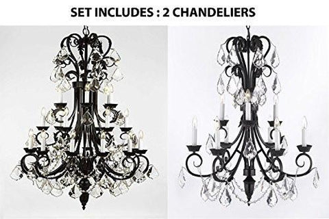 Set Of 2 - 1-Wrought Iron Chandelier 50" Inches Tall With Crystal And Crystal Chandelier 30" Inches Tall With Crystal Trimmed With Spectra (Tm) Crystal - Reliable Crystal Quality By Swarovski - 1Ea-B12/724/24Sw+1Ea-B12/724/6+3Sw