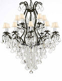 Swarovski Wrought Iron Chandelier Crystal Chandeliers Lighting Crystal H50" X W36" With White Shades! Great for Dining room, Entryway / Foyer, or Living room! - A83-SC/WHITESHADE/B12/3034/10+5SW