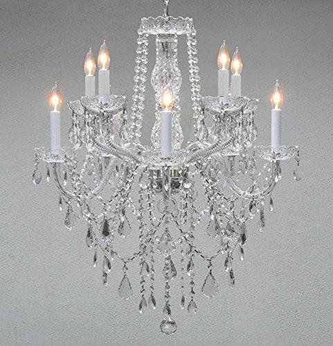 Chandelier Lighting Empress Crystal (Tm) Chandeliers H 30" W 24" 10 Lights Swag Plug In-Chandelier W/ 14' Feet Of Hanging Chain And Wire - G46-B15/B13/1122/5+5