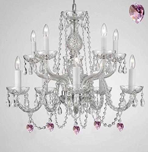 Empress Crystal (Tm) Chandelier Lighting With Pink Color Crystal Swag Plug In-Chandelier W/ 14' Feet Of Hanging Chain And Wire - G46-B15/B21/1122/5+5