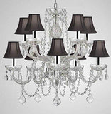 Crystal Chandelier Chandeliers Lighting with Black Shades W/Chrome Sleeves! H 25" X W 24" - G46-B43/BLACKSHADES/CS/1122/5+5